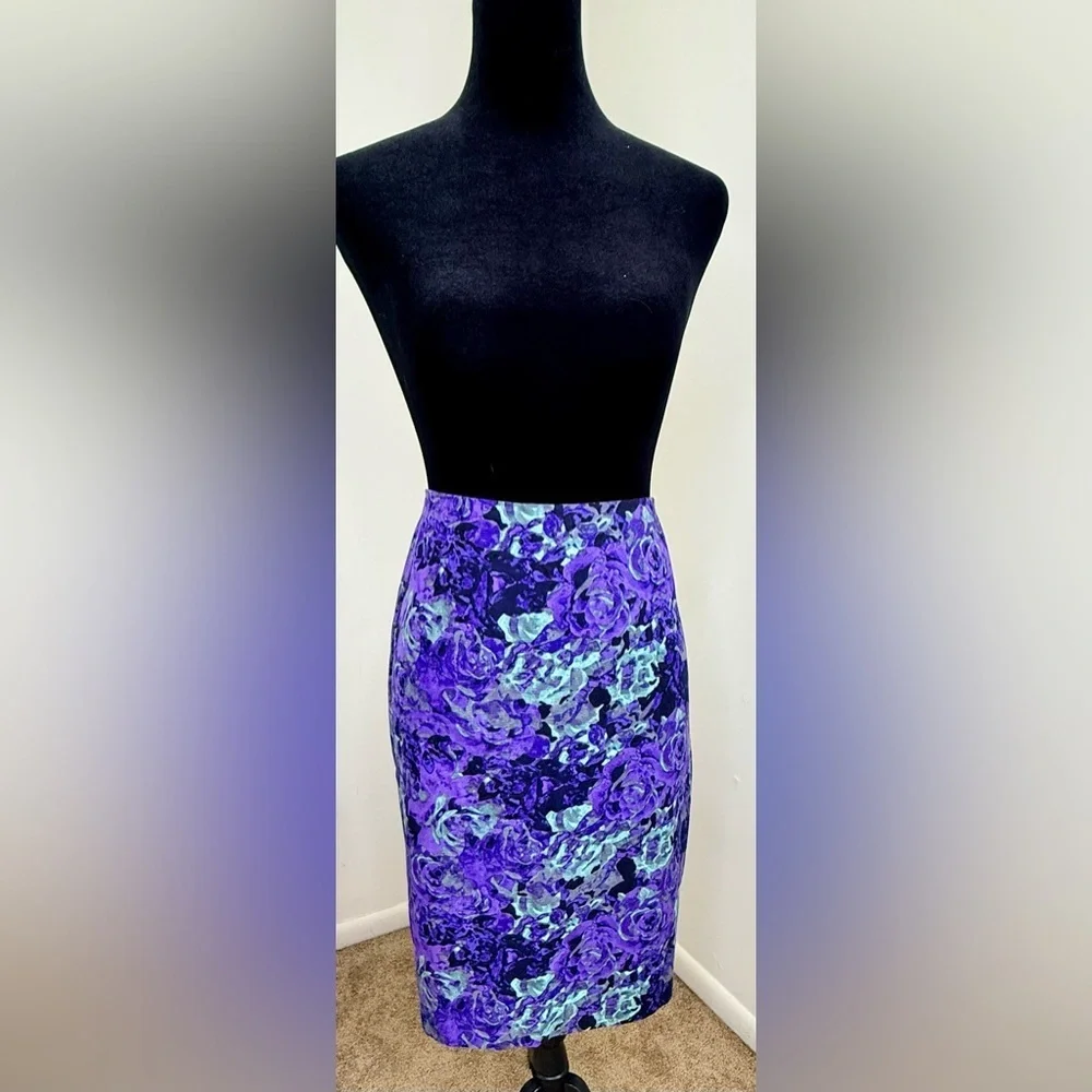 NWT Talbots Rose floral Purple mint green knee length preppy classic skirt 4